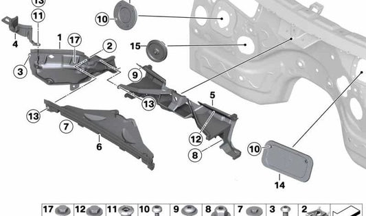 Right engine compartment partition OEM 51717213664 for BMW F25, F26 (X3, X4). Original BMW.
