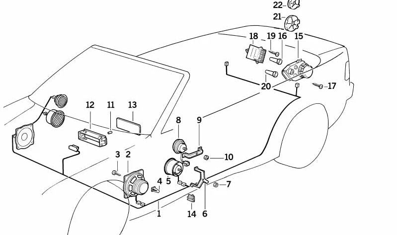 Amplificador sistema HiFi con supresión de interferencias teléfono OEM 65128364194 para BMW E36 {318i, 320i}. Original BMW.