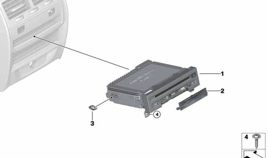 Reproductor DVD trasero OEM 65125A7E793 para BMW F90, G30, G31, G38, G32, G11, G12, F15, F85, F16, F86. Entretenimiento para plazas traseras. Original BMW.