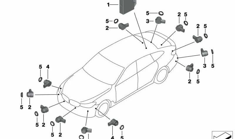 Sensor de aparcamiento ultrasónico color Jatoba OEM 66209359096 para BMW G30 {518d, 520d}. Compatible con sistemas Park Distance Control (PDC) y asistente de aparcamiento. Original BMW.