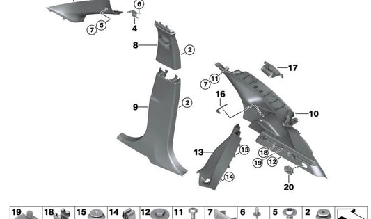 Moldura inferior del pilar B derecho OEM 51437376894 para BMW F48, F39. Original BMW.