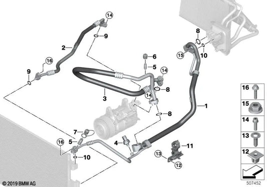 Tubo de sucção do Evaporador-Compressor para BMW X3 G01, G01N X4 G02, G02N (OEM 64539868413). BMW original