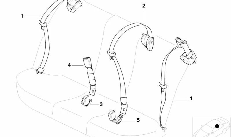 Cinturón trasero con seguro infantil OEM 72118198484 para BMW E39. Pieza original BMW.