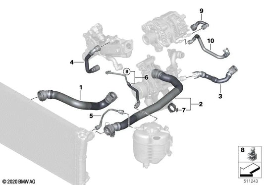 Dutos do módulo do filtro de óleo para BMW G42, G20, G21, G22, G23, G26, G30, G31, G32N, G01, G02 (OEM 11538473706). BMW original