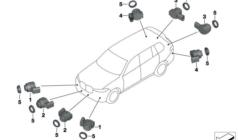 Sensor de aparcamiento ultrasónico color azul Phytonic OEM 66205A179A9 para BMW G60, G61, G68. Para sistema de ayuda al aparcamiento (PDC). Original BMW.