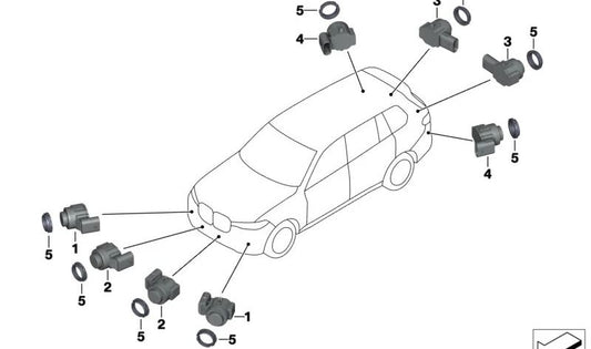 Sensor de aparcamiento ultrasónico color verde Sanremo OEM 66205A243F8 para BMW X1 (U11, U12), X5 (F95N, G05N), X6 (F96N, G06N) y X7 (G07N). Original BMW.