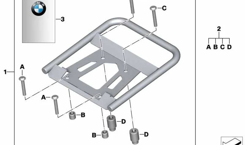 Conjunto de peças anexadas ao suporte Topcase OEM 71607714518 para BMW F 800 GS, F 800 GS Adventure. Originais BMW Motorrad.
