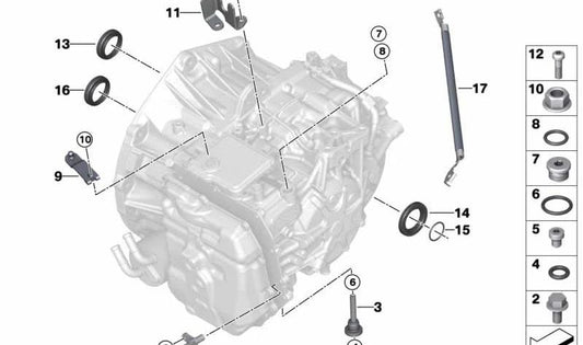 Suporte de transmissão OEM 24508647249 para BMW F20, F21, F22, F23, F30, F31, F34, F36, F39, F40, F44, F45, F46, F48, F52, F54, F55, F56, f57, f60. BMW original.