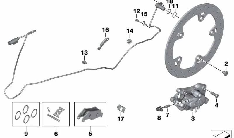 Soporte de freno trasero OEM 34517686494 para BMW Motorrad F750GS, F850GS, F850GS Adventure, F900R, F900XR. Original BMW Motorrad.