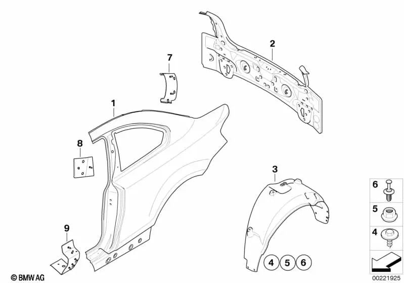 Links hintere Rad Passage für BMW E82, E88 (OEM 51717166249). Original BMW.