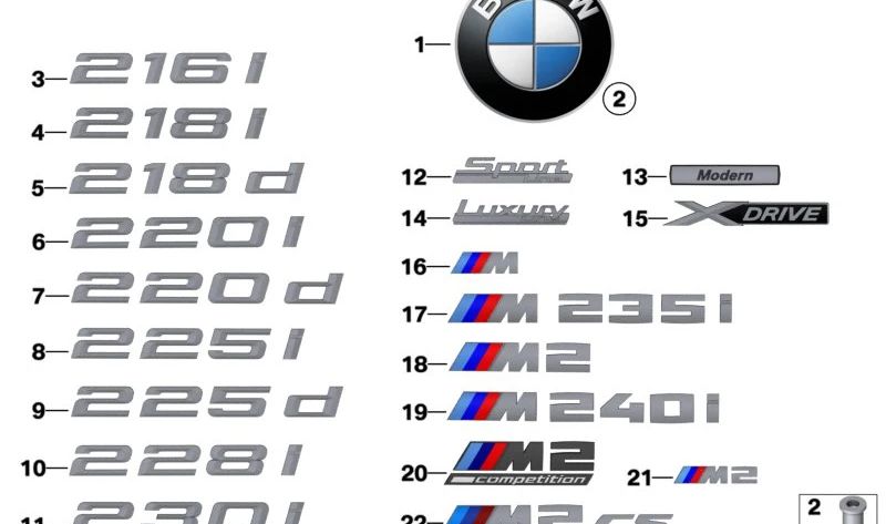 Emblema posteriore incollato per BMW F22, F23 (OEM 51128055967). BMW originale