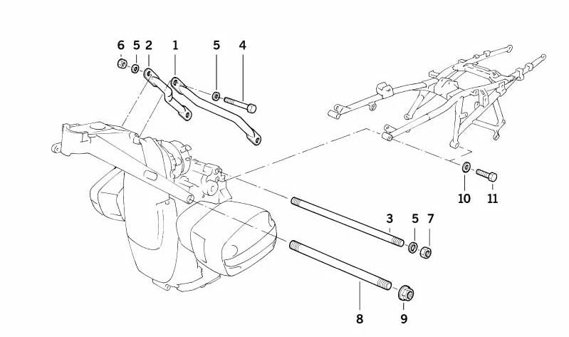 Perno OEM 46517654593 para suspensión del motor en motos BMW R1150GS, R1150RT, R850RT, R1150R, R850R. Original BMW Motorrad.