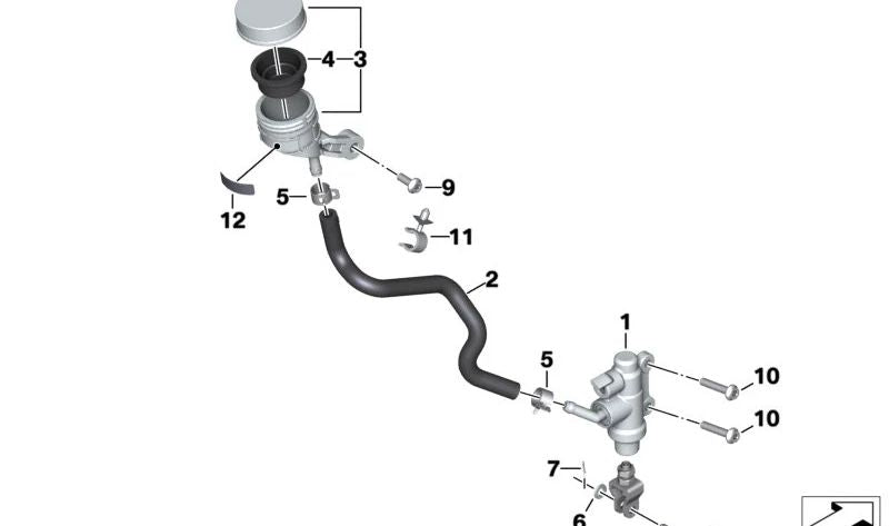 Cilindro principal de freno trasero OEM 34319443271 para motos BMW S 1000 XR (K69), M 1000 XR (K69) y más. Original BMW Motorrad.