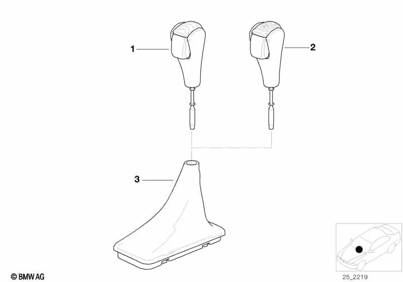Leder -Ausrüstungshebelabdeckung für die BMW 3 E46 -Serie (OEM 25161423135). Original BMW