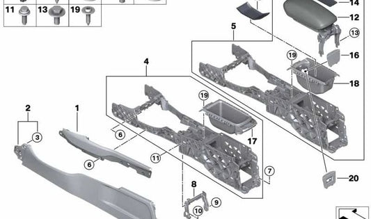 Central console support OEM 51169306127 for Mini Clubman F54, F54 LCI. Original Mini.