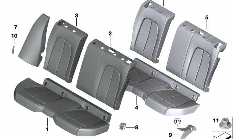 Espuma respaldo asiento trasero izquierdo OEM 52207457928 para BMW F40. Original BMW.