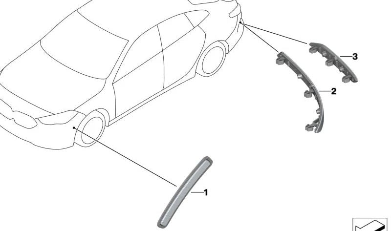 Reflector lateral derecho OEM 63147474560 para BMW F44. Original BMW.