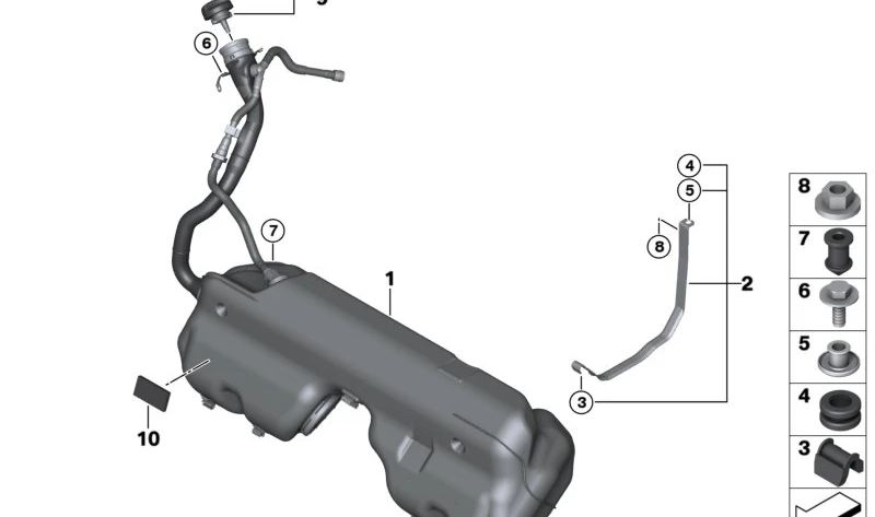 Depósito de combustible de plástico con aforador izquierdo OEM 16117210637 para BMW E89. Recambio original BMW.
