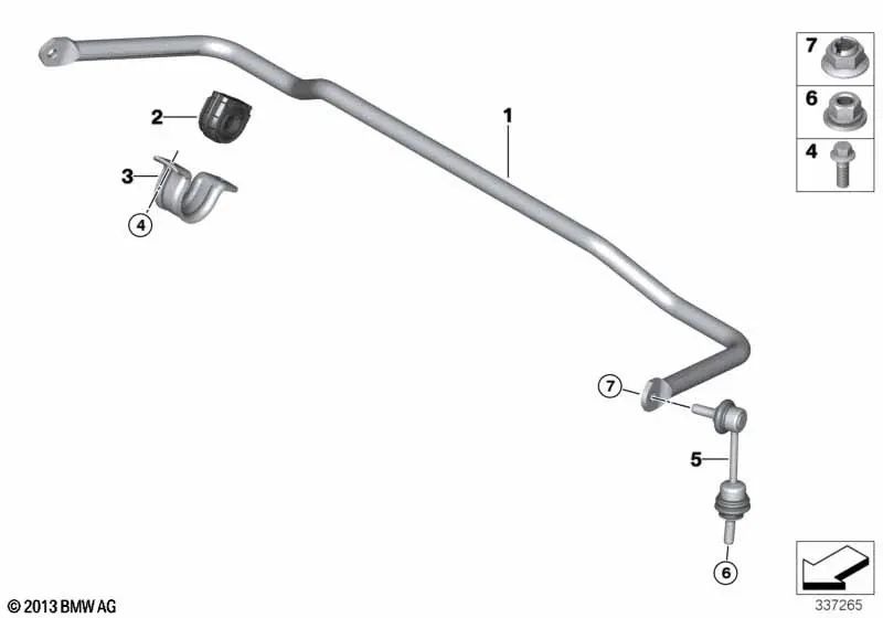 Rear Stabilizer Rubber Mount OEM 33556776559 for BMW X5 E70, E70 LCI, F15, X6 E72 Hybrid, F16. Genuine BMW.