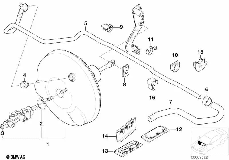 Conduit de dépression OEM 34336761780 pour BMW Série 3 E46 318d, 320Cd, 320d. Véritable BMW.