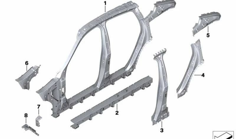 Refuerzo del faldón lateral derecho OEM 41007955052 para BMW X5 G05, X5 M F95. Compatible con modelos como M50i, X5 M Competition, 50e. Original BMW.