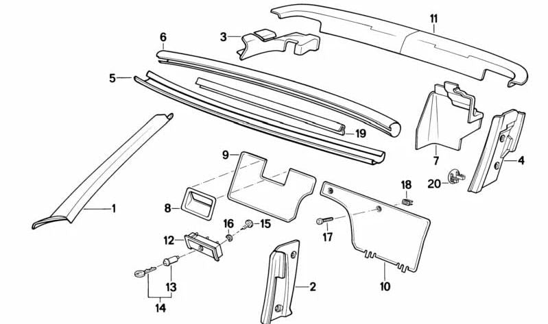 Tapa cubreparabrisas derecha OEM 51432291336 para BMW Z1 (E30). Pieza original BMW.