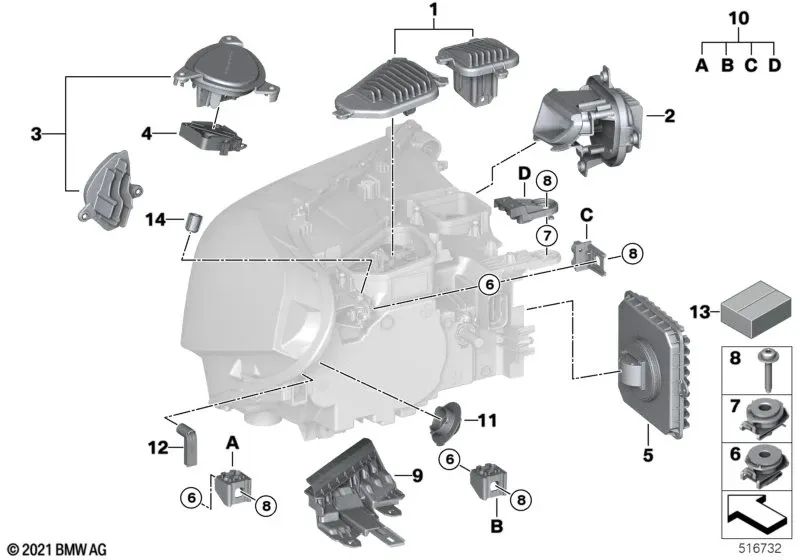 Módulo LED, luces diurnas, izquierdo/derecho para BMW F39. Original BMW.