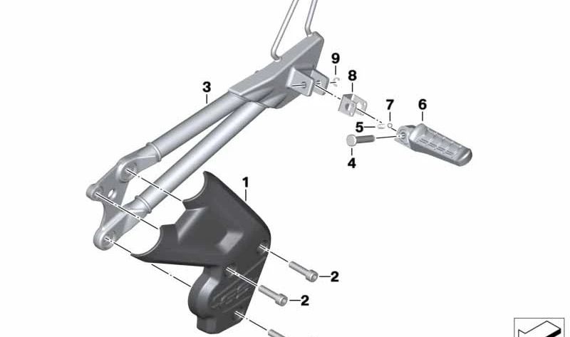 Soporte reposapiés trasero derecho OEM 46718560598 para motos BMW G 310 GS (K02, 0G02, 0G31). Original BMW Motorrad.