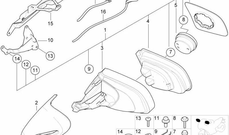 Tapa lateral derecha OEM 51167670954 para BMW Motorrad R 1200 GS (K50), R 1200 GS Adventure (K51), R 1250 GS, R 1250 GS Adventure. Original BMW Motorrad.