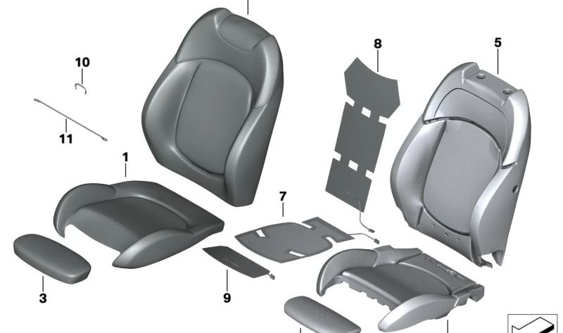 Espuma de asiento deportivo OEM 52107310662 para MINI F56, F57N, F60, F60N y BMW. Ideal para reponer el acolchado interno del asiento sport. Original MINI y BMW.