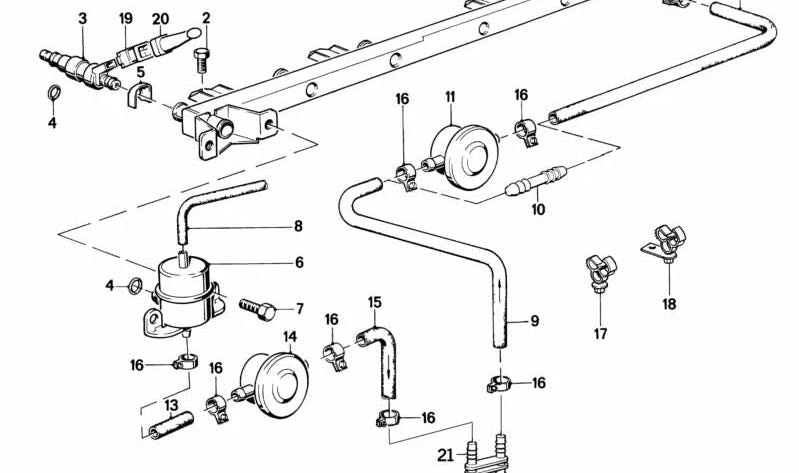 Fuel Line Bracket for BMW 3 Series E30, E36, 5 Series E28 (OEM 13311714455). Original BMW