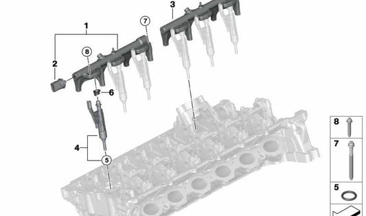 Rail de Alta presión OEM 13538694197 Para BMW F20, F21, F22, F23, F30, F31, F32, F33, F34, F35, F36, F45, F46, F48, F49, F52, F54, F55, F56, F57, F601, G01, G02 G30, G31, G32, G38, I12, I15. BMW originale.