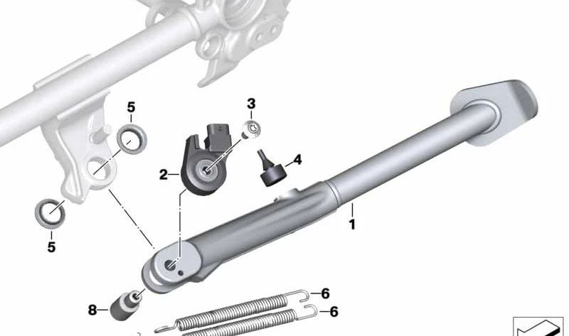 Soporte lateral OEM 46531539551 para BMW Motorrad R nineT (RK21), R nineT Pure (RK22), R nineT Scrambler (RK23). Apto para modelos 2020-2023. Pieza original BMW Motorrad.