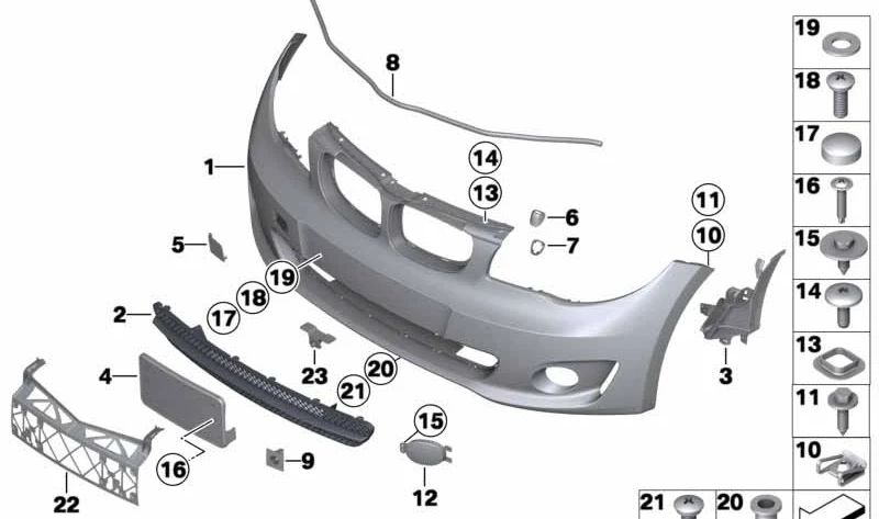 Paragolpes delantero imprimado OEM 51117310741 para BMW E82, E88. Original BMW.