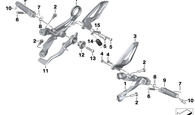 Descansa-pies derecho OEM 46718361540 para motos BMW S 1000 R, S 1000 RR, M 1000 RR, M 1000 R. Original BMW Motorrad.