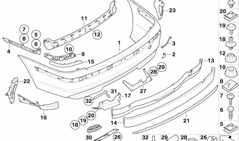 Guía inferior central OEM 51127155447 para BMW E65, E66. Recambio original BMW.