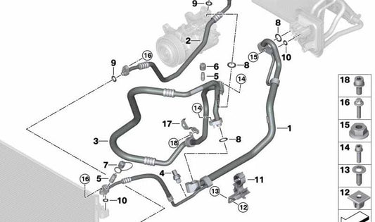 Condizionamento dell'aria OEM del tubo ad alta pressione 64539354550 per BMW G01 e G02 (include X3 e X4). Collegare il compressore e il condensatore. BMW originale.