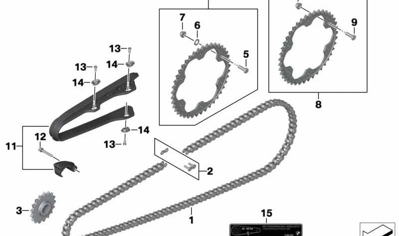 Cadena de transmisión OEM 33837729213 para motos BMW F 700 GS, F 650 GS, F 800 GS, F 800 GS Adventure. Original BMW Motorrad.