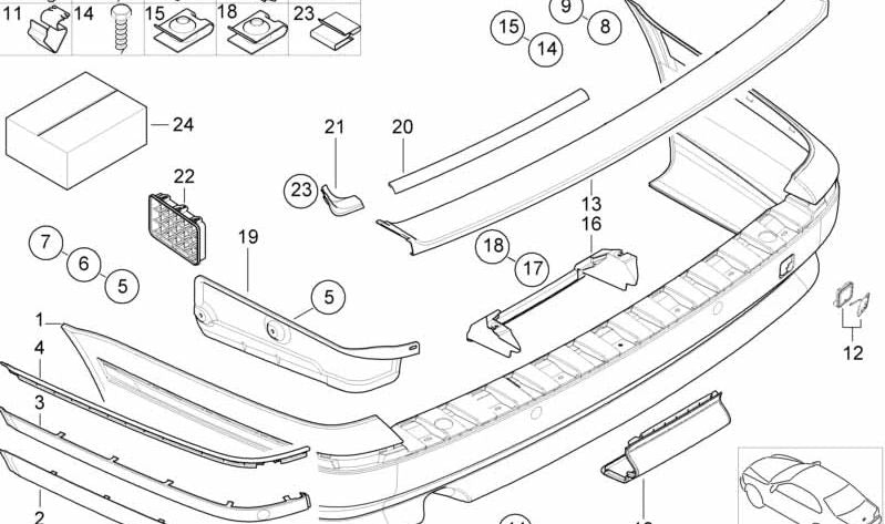 Chrome left rear molding OEM 51128184511 for BMW 5 E39 Series. Original BMW.