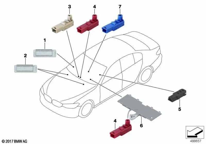 Luz de guía para BMW F90, G30, G31, G38, G32 (OEM 63316824295). Original BMW.