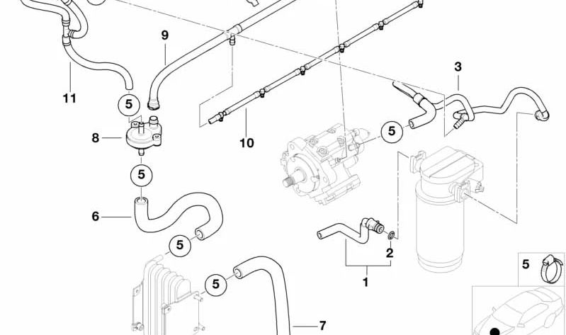 Soporte de tubo OEM 13537787270 para BMW F20, F21, F22, F23, F30, F31, F34, F32, F33, F36, E39, G30, G31, E38, G11, G12, E83, E53, F15. Original BMW.