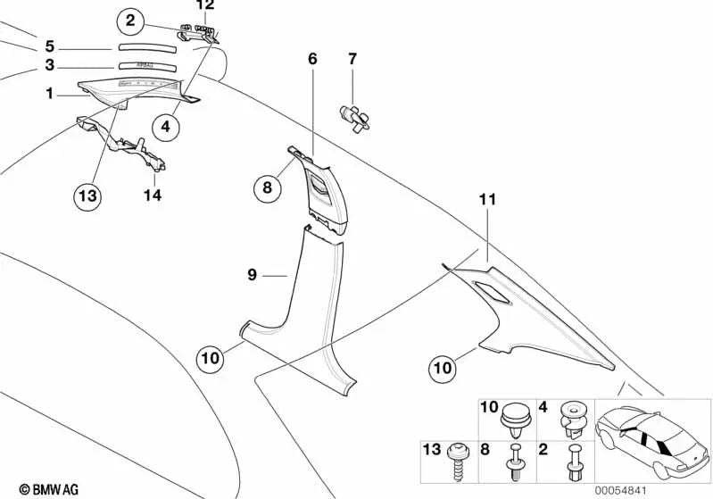 Adorno columna B inferior izquierda OEM 51438226583 para BMW Serie 3 E46 (09/1997 — 05/2005). Original BMW.