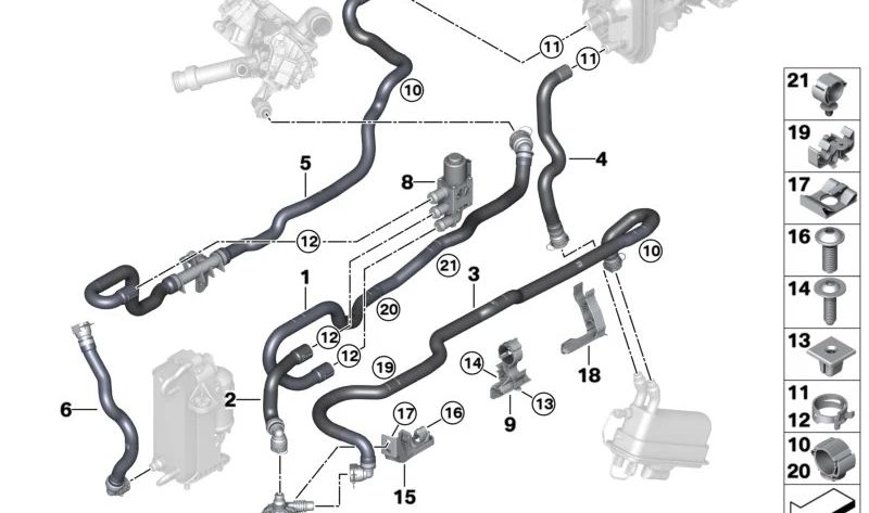 Abrazadera de manguera Ø27mm OEM 64213405913 para BMW F20, F21, F22, F87, F30, F31, F32, F33, F36, F07, F10, F11, F18, G30, G31, G38, F06, F12, F13, F01, F02, F04, G11, G12, I12, I15, E83, G01, G08E, G08F, G02, G05. Original BMW.