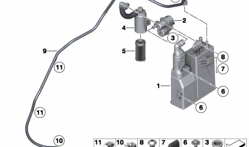 Kraftstofffilter mit OEM -Rohr 16137439423 für BMW F01, F02, F04, E83. Original BMW.