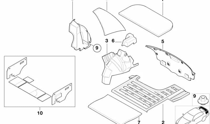 Aislante acústico OEM 51488146973 para BMW E36. Original BMW.