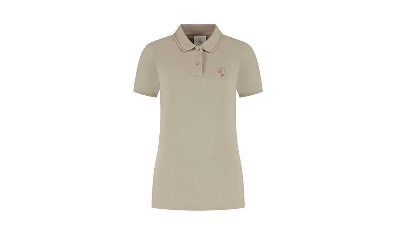 Polo femme beige OEM 80145B5F559, taille XS à XL, 100% coton biologique, logo brodé. Valable pour BMW. Véritable BMW.