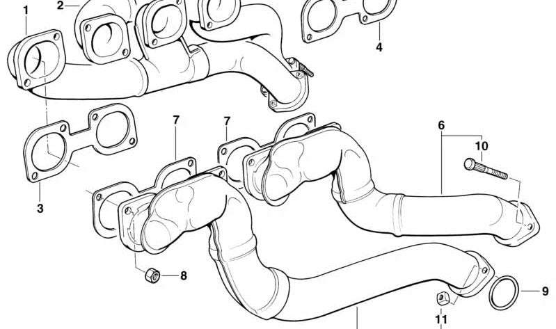 Exhaust manifold for BMW 5 Series E34, 7 Series E32, 8 Series E31 (OEM 11621737414). Original BMW