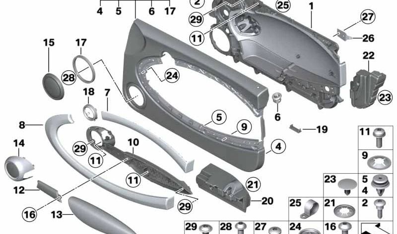 Acabamento da porta esquerda OEM 51412754961 para MINI Clubman R55, R55 LCI. MINI originais.