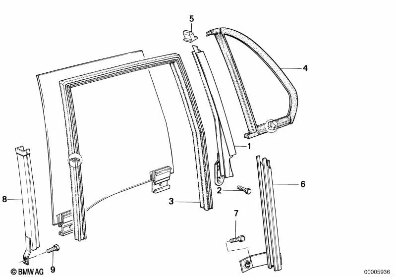 Rear left window seal for BMW 3 Series E30 (OEM 51341906747). Original BMW.