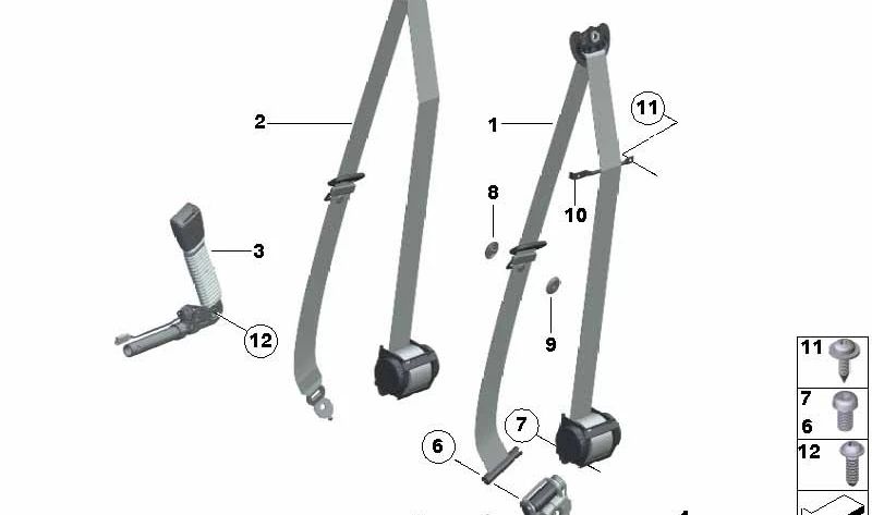 Cinturón de seguridad delantero izquierdo negro OEM 72117282897 para BMW F07, F10, F11, F18. Original BMW.